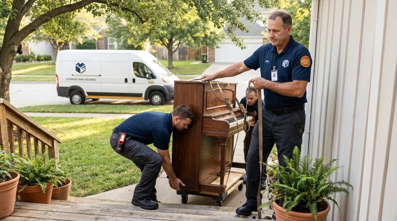 Licensed piano movers securing grand piano in Mount Airy, GA